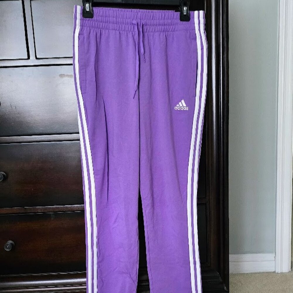 Adidas Slim Fit Violet Fusion Purple & White Tapered Leg Jogger Pants Small NWT